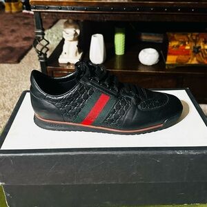 Gucci Black Sneakers with Red and Green Accents